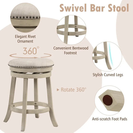 24/26 Inches Swivel Bar Stools Set of 2 wth Wooden Frame-26.5 inches Costway