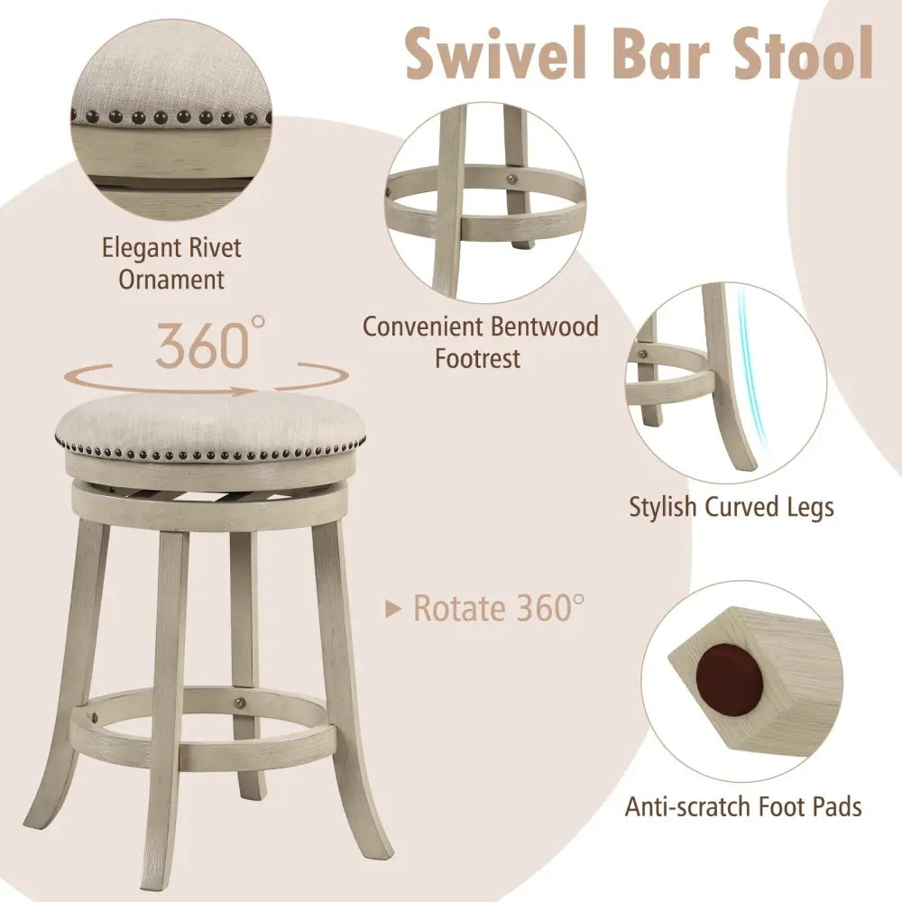 24/26 Inches Swivel Bar Stools Set of 2 wth Wooden Frame-26.5 inches Costway