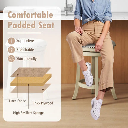 24/26 Inches Swivel Bar Stools Set of 2 wth Wooden Frame-26.5 inches Costway