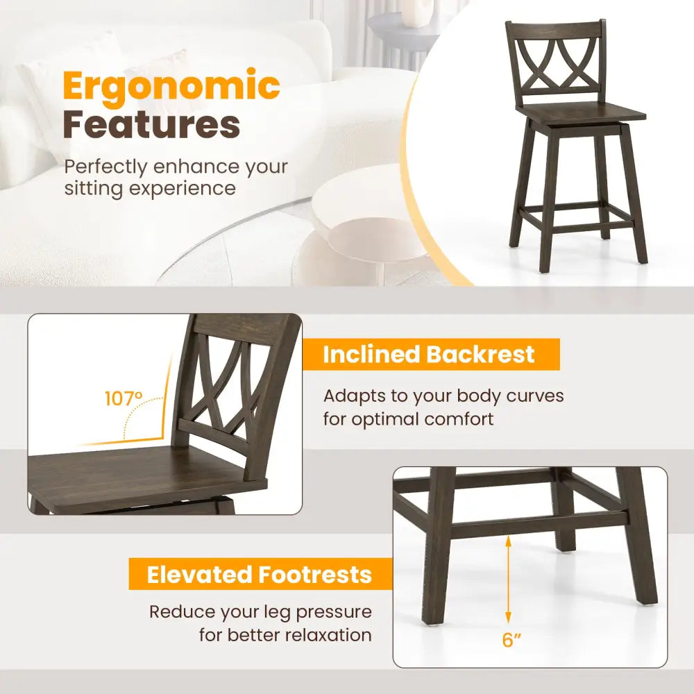 24/29 Inch Bar Stool Set of 2 Wooden Bar Chairs with Rubber Wood Frame-24 inches - Bar Stools