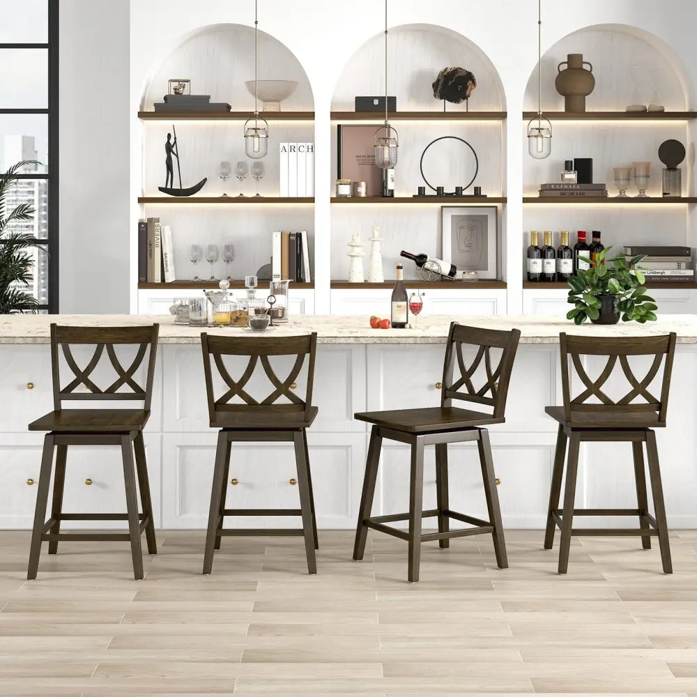 24/29 Inch Bar Stool Set of 2 Wooden Bar Chairs with Rubber Wood Frame-24 inches Costway