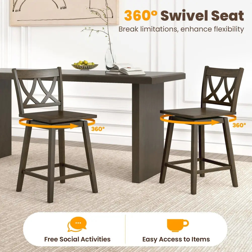 24/29 Inch Bar Stool Set of 2 Wooden Bar Chairs with Rubber Wood Frame-24 inches Costway