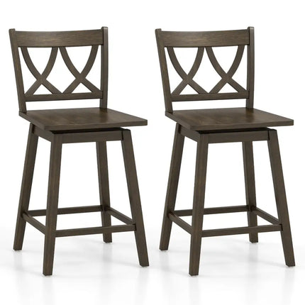 24/29 Inch Bar Stool Set of 2 Wooden Bar Chairs with Rubber Wood Frame-24 inches Costway