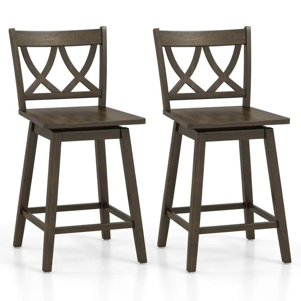 24/29 Inch Bar Stool Set of 2 Wooden Bar Chairs with Rubber Wood Frame-24 inches Costway