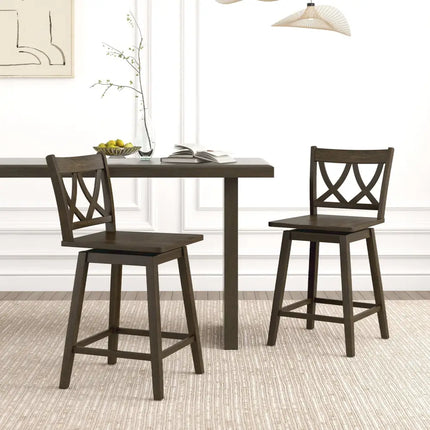 24/29 Inch Bar Stool Set of 2 Wooden Bar Chairs with Rubber Wood Frame-24 inches Costway