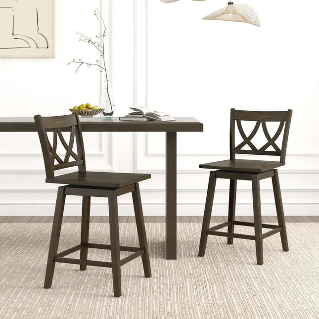 24/29 Inch Bar Stool Set of 2 Wooden Bar Chairs with Rubber Wood Frame-24 inches Costway