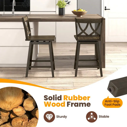 24/29 Inch Bar Stool Set of 2 Wooden Bar Chairs with Rubber Wood Frame-24 inches Costway