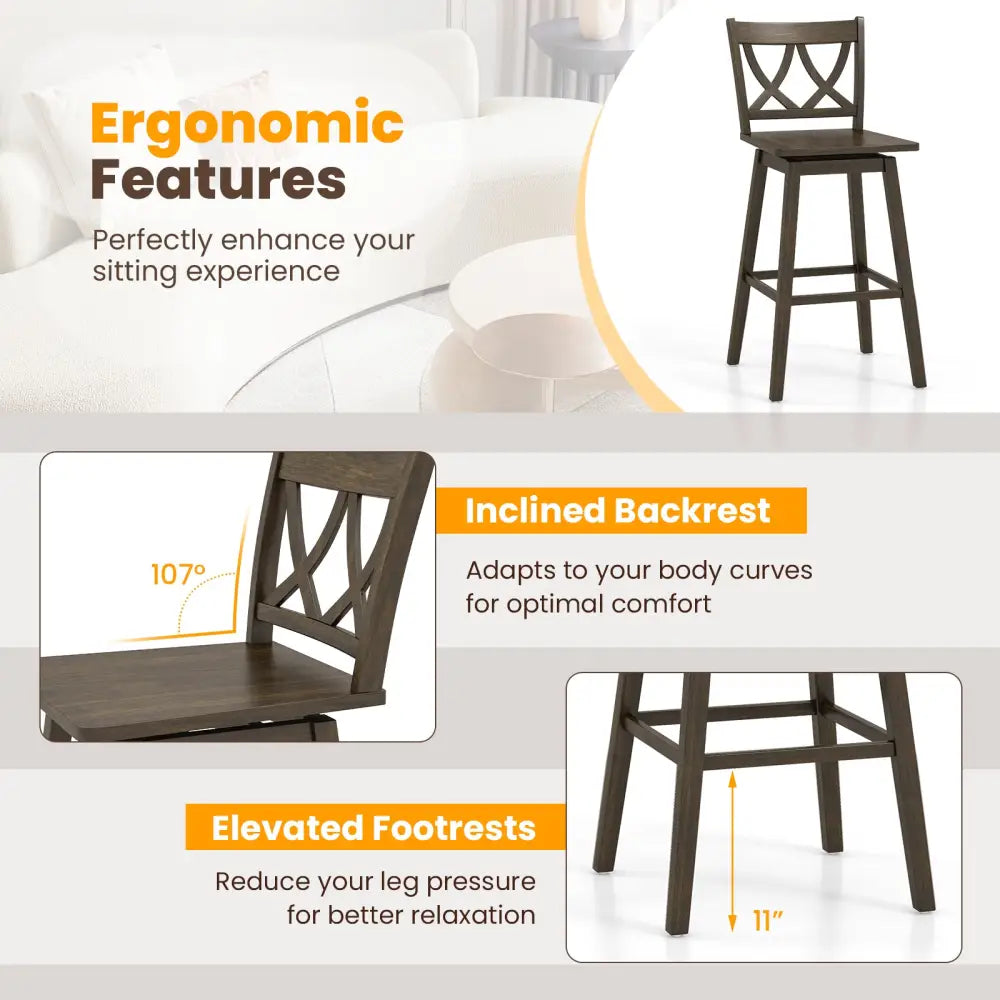 24/29 Inch Bar Stool Set of 2 Wooden Bar Chairs with Rubber Wood Frame-29 inches - Bar Stools