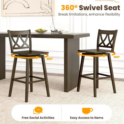 24/29 Inch Bar Stool Set of 2 Wooden Bar Chairs with Rubber Wood Frame-29 inches Costway