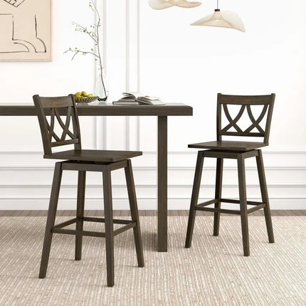 24/29 Inch Bar Stool Set of 2 Wooden Bar Chairs with Rubber Wood Frame-29 inches Costway