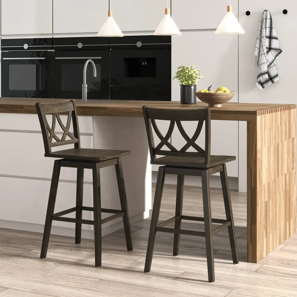 24/29 Inch Bar Stool Set of 2 Wooden Bar Chairs with Rubber Wood Frame-29 inches Costway