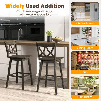 24/29 Inch Bar Stool Set of 2 Wooden Bar Chairs with Rubber Wood Frame-29 inches Costway