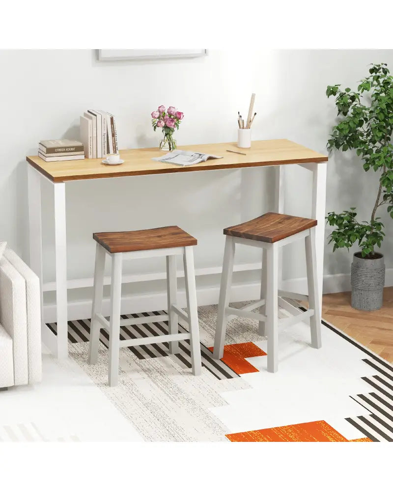 24.5-Inch Set of 2 Saddle Stools Bar Stools with Footrests for Kitchen Island-Walnut & Gray - Walnut & Gray - Bar Stools