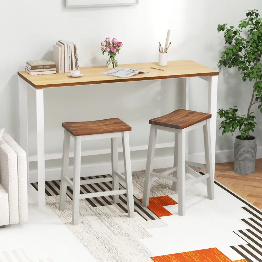 24.5-Inch Set of 2 Saddle Stools Bar Stools with Footrests for Kitchen Island-Walnut & Gray - Walnut & Gray - Bar Stools