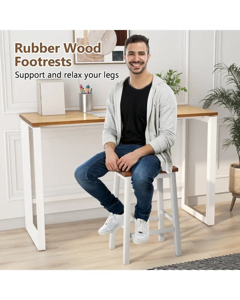 24.5-Inch Set of 2 Saddle Stools Bar Stools with Footrests for Kitchen Island-Walnut & Gray - Walnut & Gray - Bar Stools