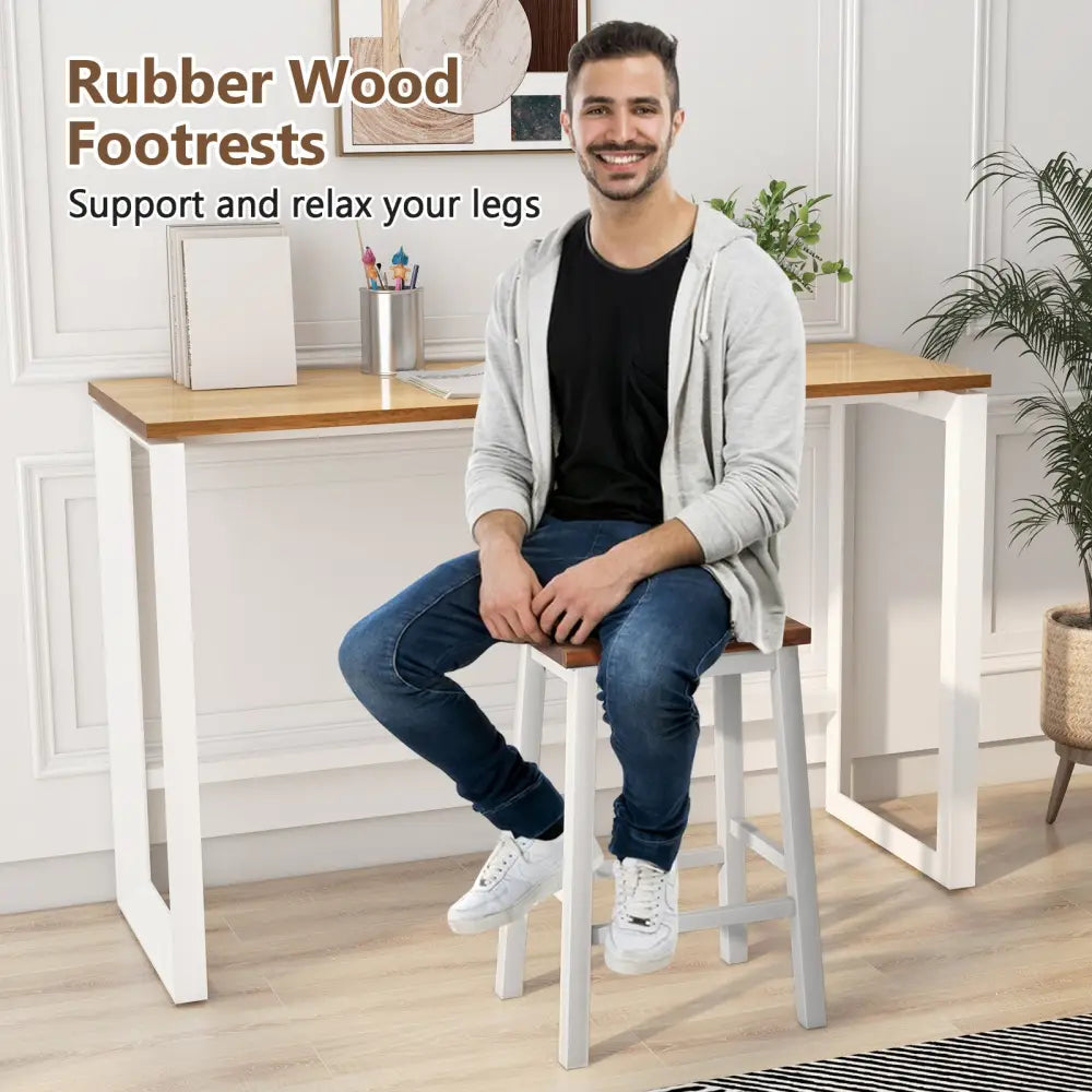 24.5-Inch Set of 2 Saddle Stools Bar Stools with Footrests for Kitchen Island-Walnut & Gray - Walnut & Gray - Bar Stools