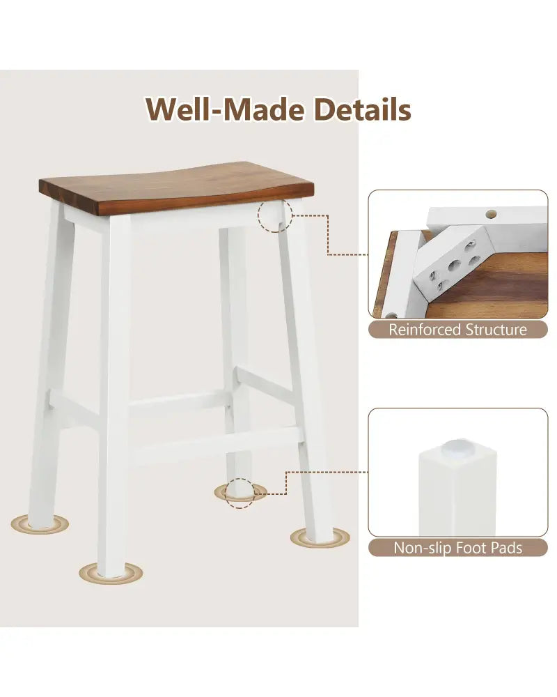 24.5-Inch Set of 2 Saddle Stools Bar Stools with Footrests for Kitchen Island-Walnut & Gray - Walnut & Gray - Bar Stools