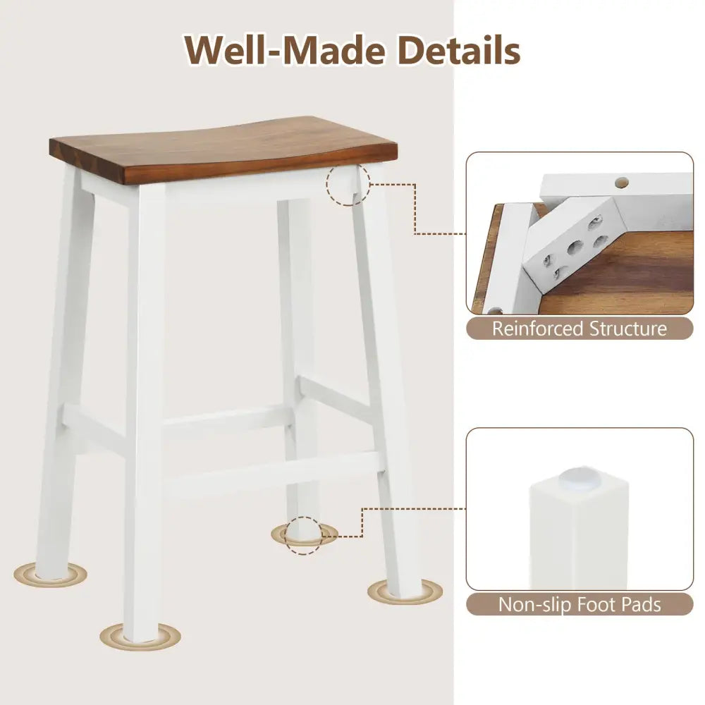24.5-Inch Set of 2 Saddle Stools Bar Stools with Footrests for Kitchen Island-Walnut & Gray - Walnut & Gray - Bar Stools