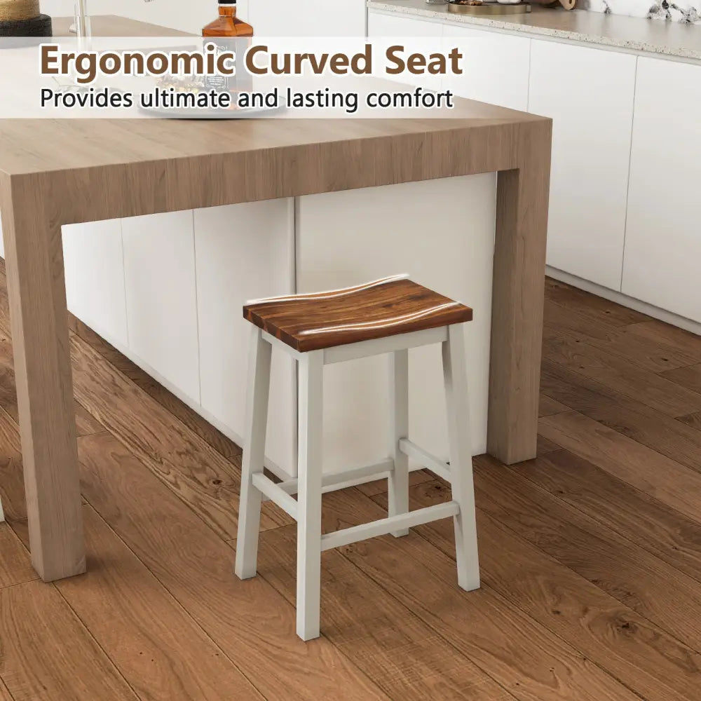 24.5-Inch Set of 2 Saddle Stools Bar Stools with Footrests for Kitchen Island-Walnut & Gray - Walnut & Gray - Bar Stools