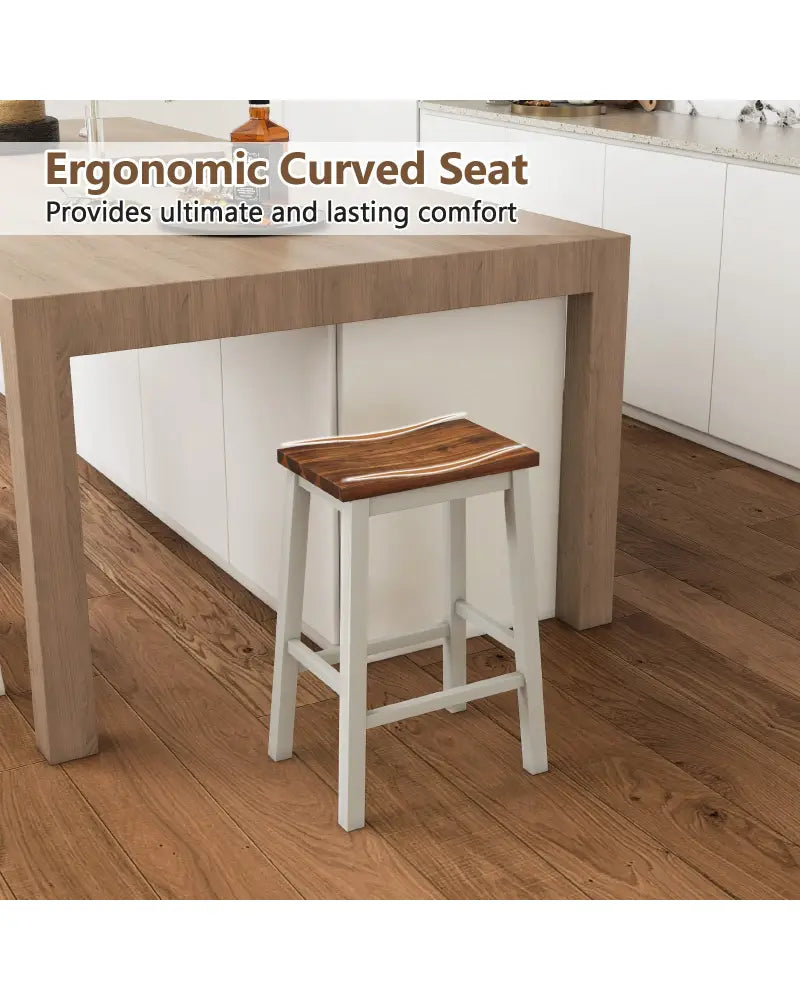24.5-Inch Set of 2 Saddle Stools Bar Stools with Footrests for Kitchen Island-Walnut & Gray - Walnut & Gray - Bar Stools