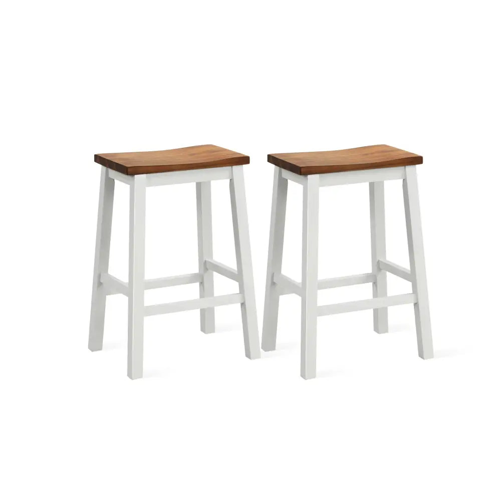 24.5-Inch Set of 2 Saddle Stools Bar Stools with Footrests for Kitchen Island-Walnut & Gray - Walnut & Gray - Bar Stools
