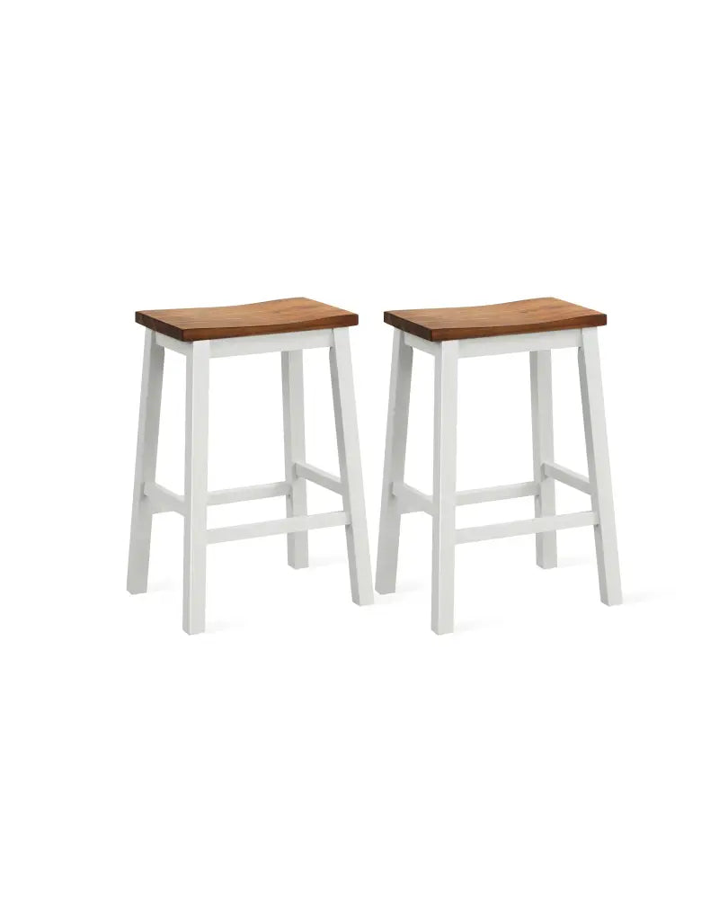 24.5-Inch Set of 2 Saddle Stools Bar Stools with Footrests for Kitchen Island-Walnut & Gray - Walnut & Gray - Bar Stools