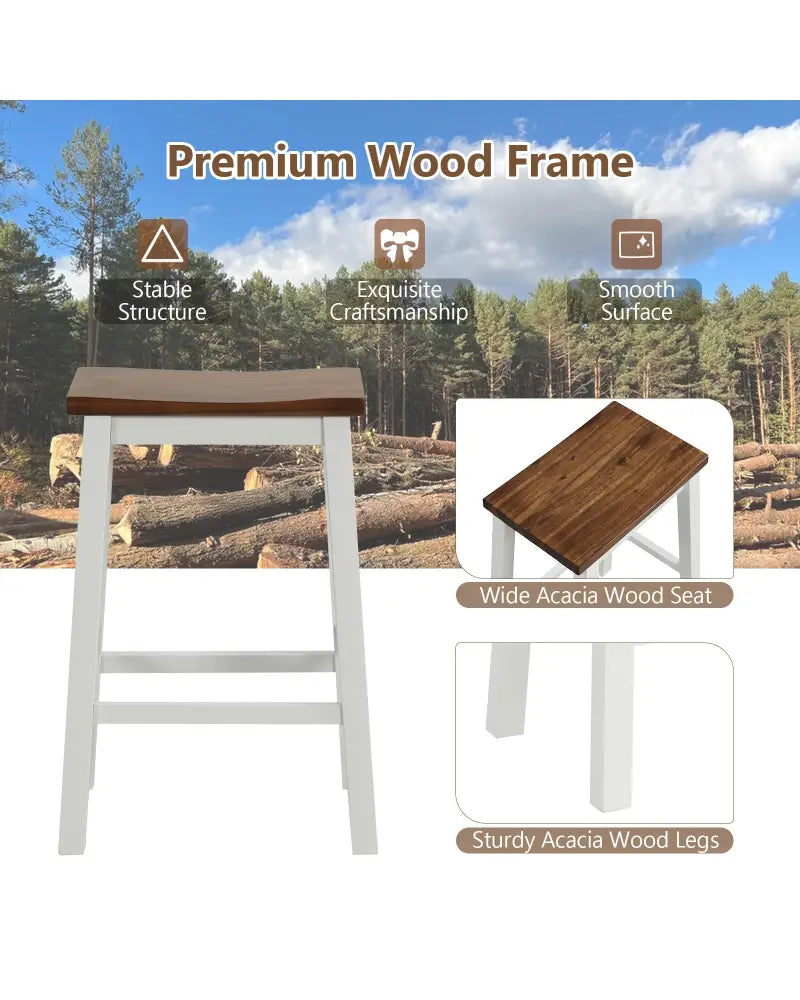 24.5-Inch Set of 2 Saddle Stools Bar Stools with Footrests for Kitchen Island-Walnut & Gray - Walnut & Gray - Bar Stools