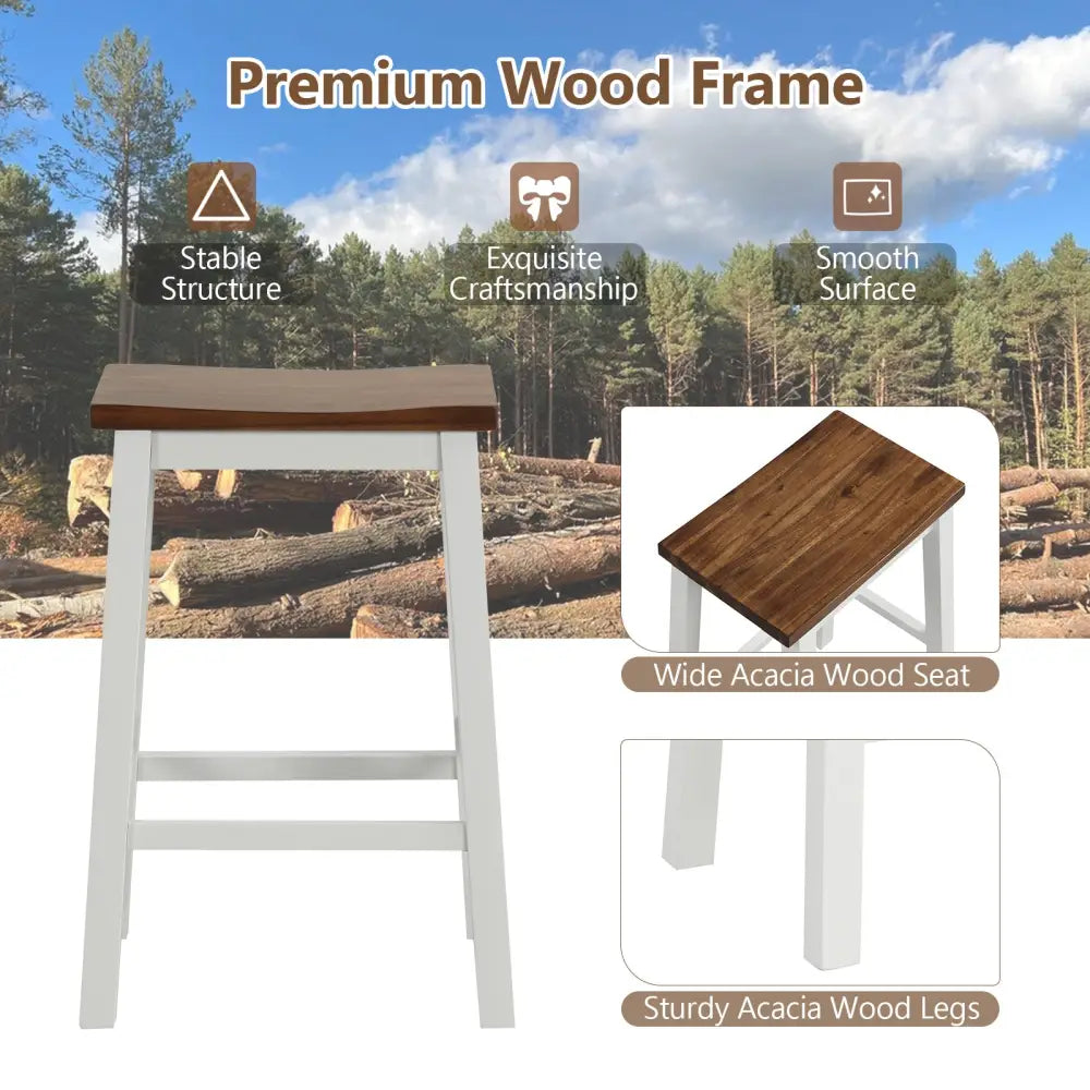 24.5-Inch Set of 2 Saddle Stools Bar Stools with Footrests for Kitchen Island-Walnut & Gray - Walnut & Gray - Bar Stools