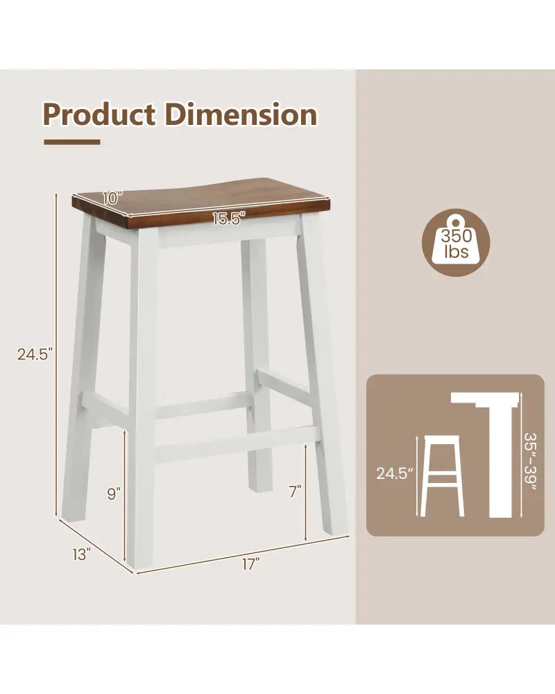 24.5-Inch Set of 2 Saddle Stools Bar Stools with Footrests for Kitchen Island-Walnut & Gray - Walnut & Gray - Bar Stools