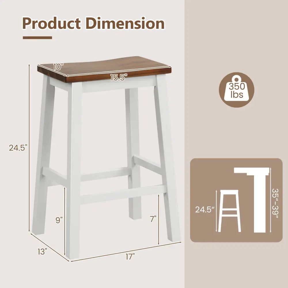 24.5-Inch Set of 2 Saddle Stools Bar Stools with Footrests for Kitchen Island-Walnut & Gray - Walnut & Gray - Bar Stools