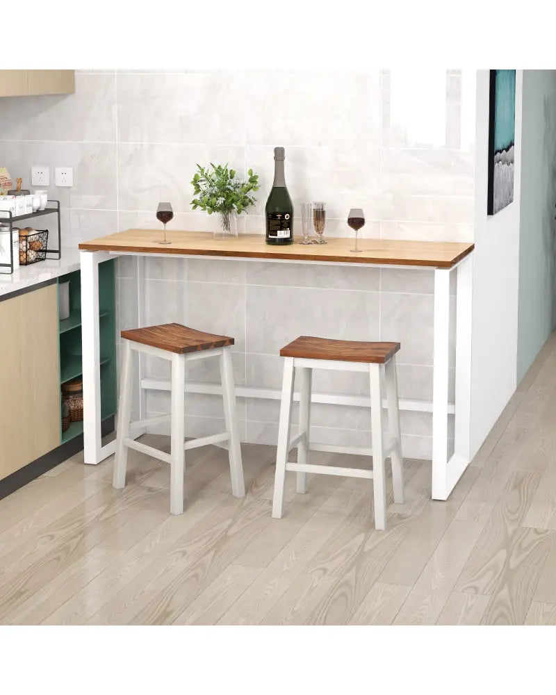 24.5-Inch Set of 2 Saddle Stools Bar Stools with Footrests for Kitchen Island-Walnut & Gray - Walnut & Gray - Bar Stools