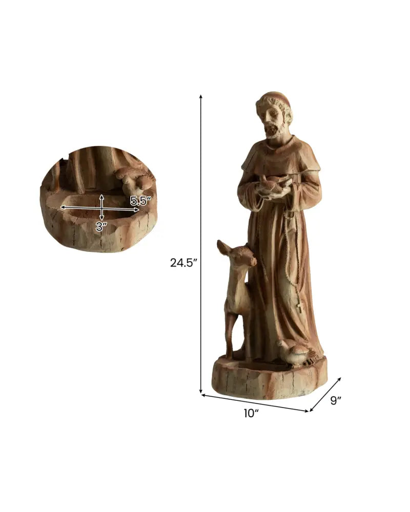 24.5 inch St. Francis Statue with Bird Feeder Saint Francis of Assisi with Animals Sculpture-Rustic Brown - Rustic