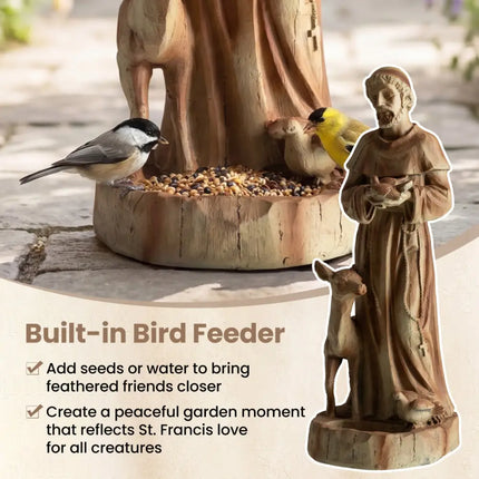 24.5 inch St. Francis Statue with Bird Feeder Saint Francis of Assisi with Animals Sculpture-Rustic Brown - Rustic
