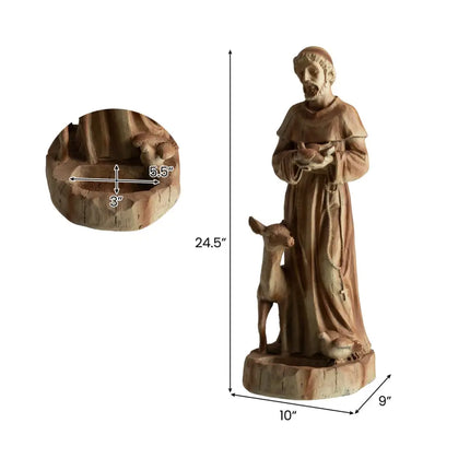 24.5 inch St. Francis Statue with Bird Feeder Saint Francis of Assisi with Animals Sculpture-Rustic Brown - Rustic