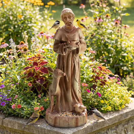 24.5 inch St. Francis Statue with Bird Feeder Saint Francis of Assisi with Animals Sculpture-Rustic Brown - Rustic