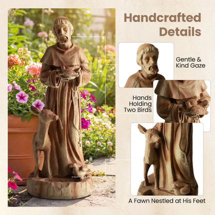 24.5 inch St. Francis Statue with Bird Feeder Saint Francis of Assisi with Animals Sculpture-Rustic Brown - Rustic