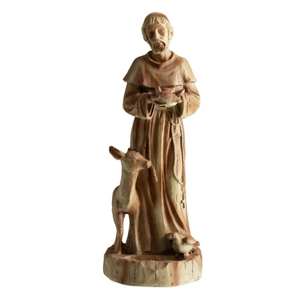 24.5 inch St. Francis Statue with Bird Feeder Saint Francis of Assisi with Animals Sculpture-Rustic Brown - Rustic
