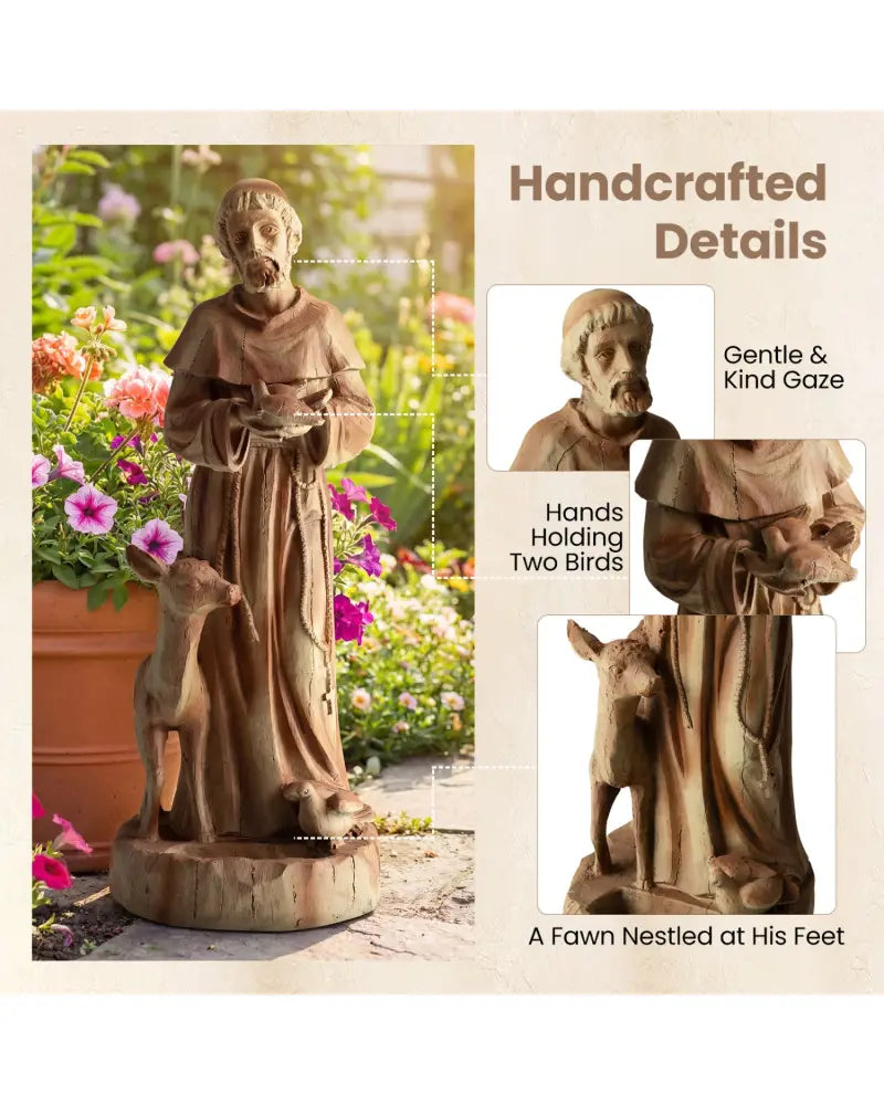 24.5 inch St. Francis Statue with Bird Feeder Saint Francis of Assisi with Animals Sculpture-Rustic Brown - Rustic