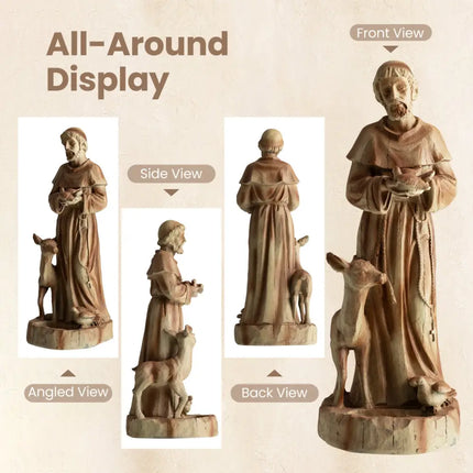 24.5 inch St. Francis Statue with Bird Feeder Saint Francis of Assisi with Animals Sculpture-Rustic Brown - Rustic