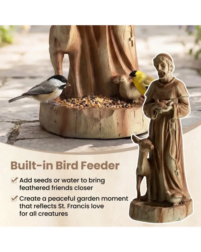 24.5 inch St. Francis Statue with Bird Feeder Saint Francis of Assisi with Animals Sculpture-Rustic Brown - Rustic