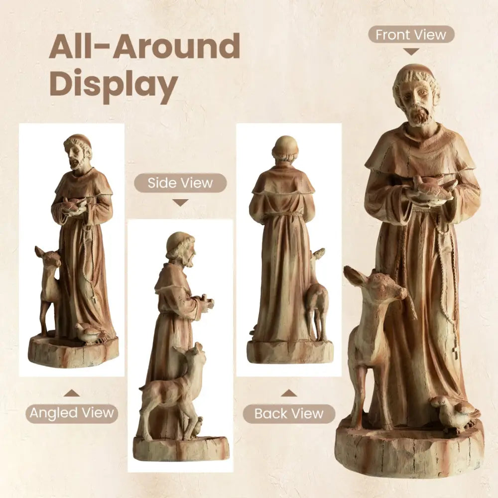 24.5 inch St. Francis Statue with Bird Feeder Saint Francis of Assisi with Animals Sculpture-Rustic Brown - Rustic