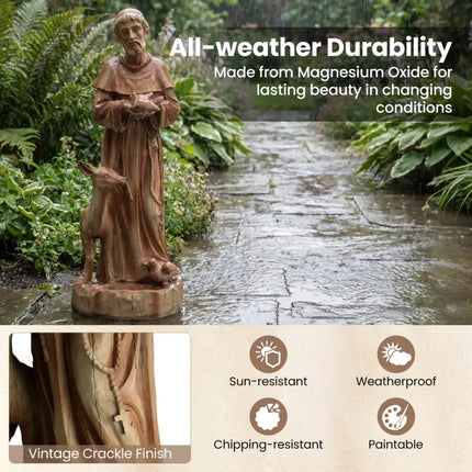 24.5 inch St. Francis Statue with Bird Feeder Saint Francis of Assisi with Animals Sculpture-Rustic Brown - Rustic