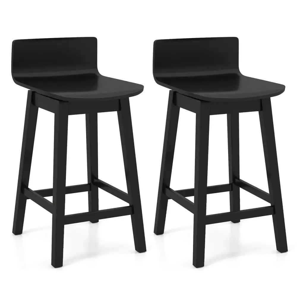 24.5 Inch Swivel Wooden Bar Stools Set of 2 with Rubber Wood Legs and Low Back-Black - Black - Bar Stools