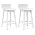 24.5 Inch Swivel Wooden Bar Stools Set of 2 with Rubber Wood Legs and Low Back-White Costway