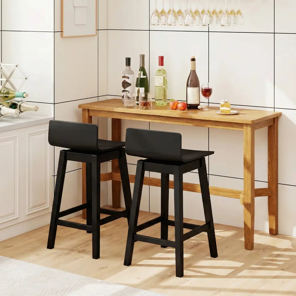 24.5 Inch Swivel Wooden Bar Stools Set of 2 with Rubber Wood Legs and Low Back-Black - Black - Bar Stools