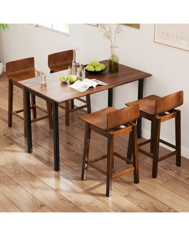 24.5 Inch Swivel Wooden Bar Stools Set of 2 with Rubber Wood Legs and Low Back-Walnut - Walnut - Bar Stools