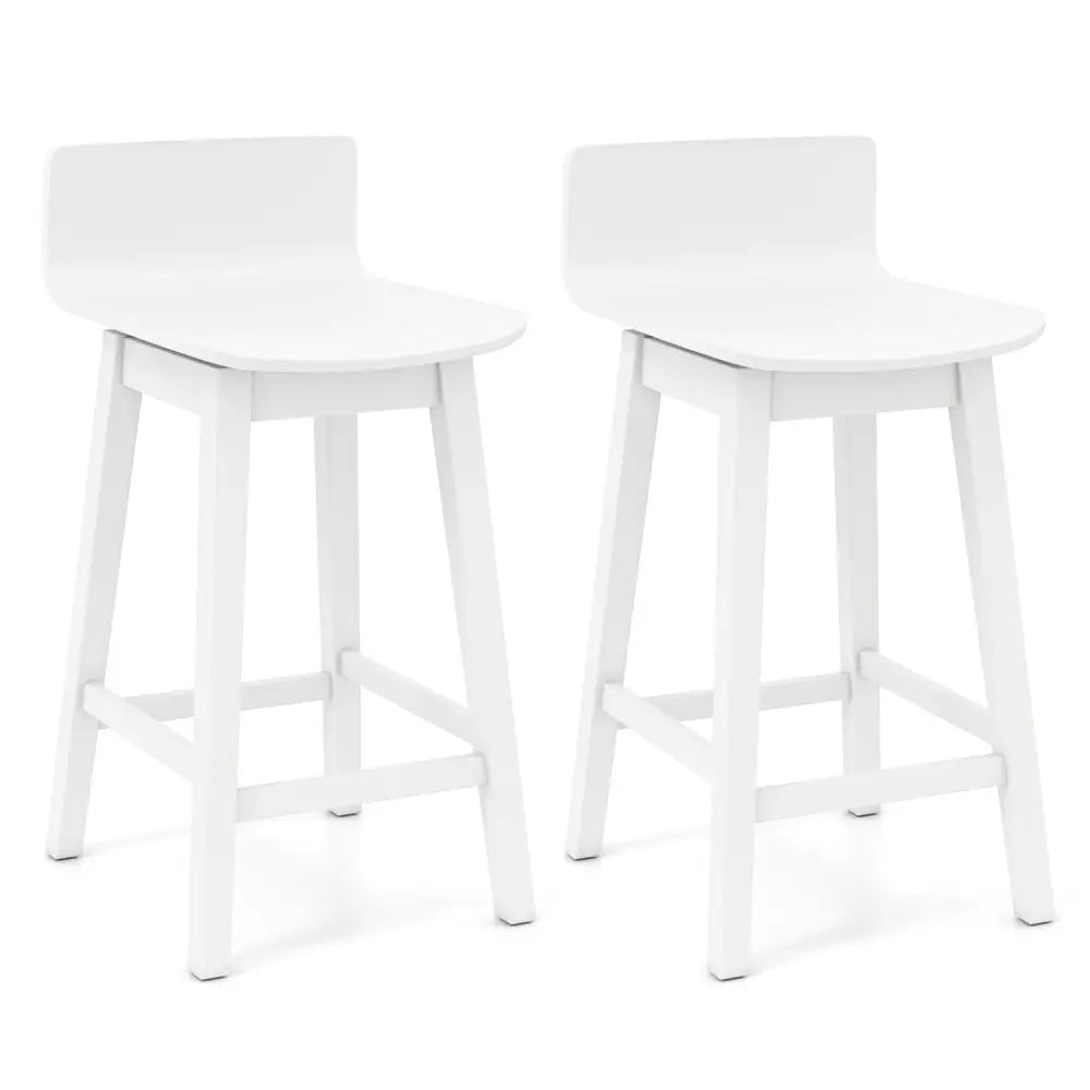 24.5 Inch Swivel Wooden Bar Stools Set of 2 with Rubber Wood Legs and Low Back-White - White - Bar Stools