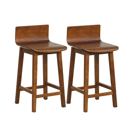 24.5 Inch Swivel Wooden Bar Stools Set of 2 with Rubber Wood Legs and Low Back-Walnut Costway