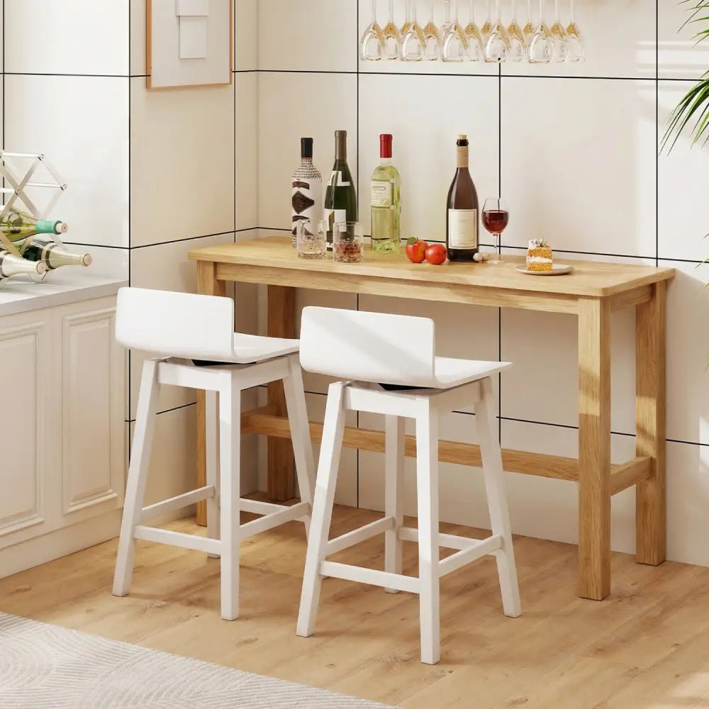 24.5 Inch Swivel Wooden Bar Stools Set of 2 with Rubber Wood Legs and Low Back-White - White - Bar Stools