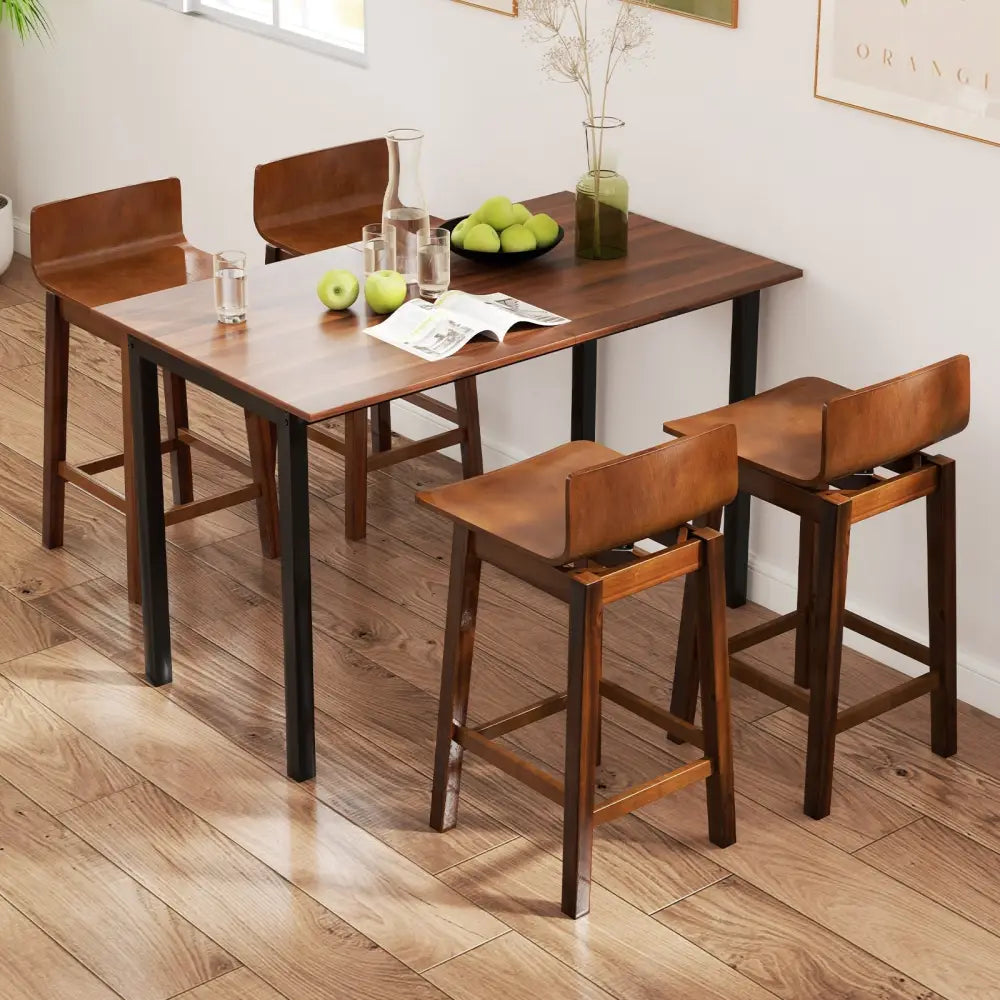 24.5 Inch Swivel Wooden Bar Stools Set of 2 with Rubber Wood Legs and Low Back-Walnut Costway